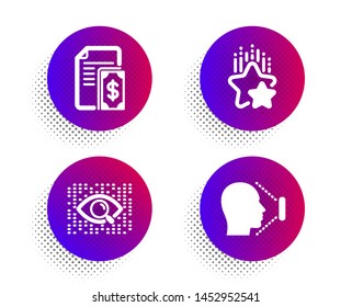 Artificial intelligence, Payment and Ranking stars icons simple set. Halftone dots button. Face id sign. Find data, Cash money, Winner award. Identification system. Business set. Vector