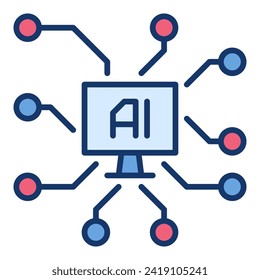 Artificial Intelligence with PC vector AI on PC Screen concept colored icon or sign