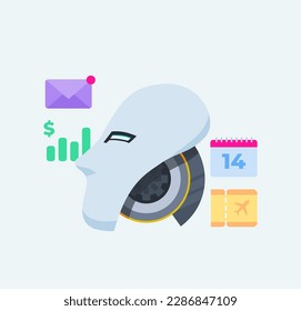 Artificial Intelligence as Personal Assistance Smart Service Robot Perform Daily Tasks and Schedule Vector Flat Design Illustration