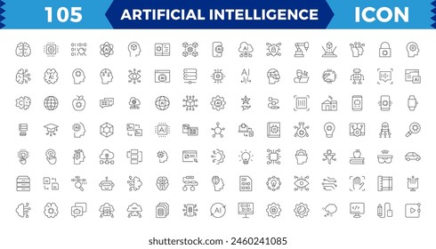 Inteligencia artificial Pixel Conjunto perfecto de iconos web en estilo de línea. Iconos de tecnología de IA para Web y App móvil. Aprendizaje automático, tecnología de IA digital, robótica inteligente, red de computación en la nube.
