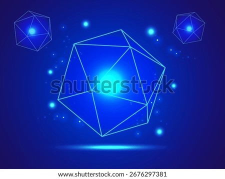 Artificial intelligence with polygon hologram Hexagon spheres light blue effect on dark blue background vector design concept. AI technology for advance technology, robotic, web, new technology, ui