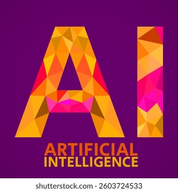 Artificial Intelligence with polygonal colorful triangles. Vector illustration
