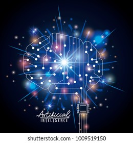 artificial intelligence poster with silhouette brain in transparency over black background with sparkles