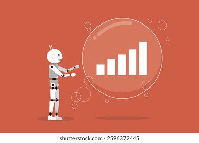 Artificial intelligence present graph with market growth. Present company growth, profit or increase revenue, investment or growing sales