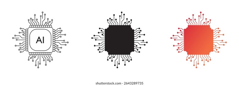 Artificial intelligence processor chip icon. Vector set of artificial intelligence processor circuit diagram isolated on white background. Vector illustration