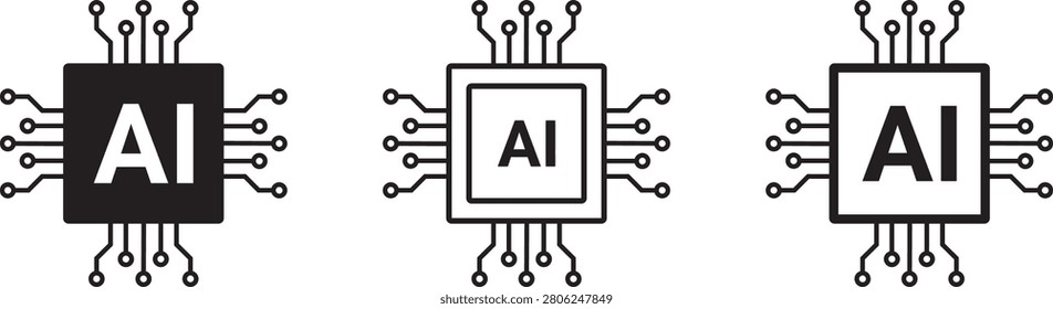 Artificial Intelligence processor chip icon set featuring modern AI CPU and microchip symbols in bold filled and clean outline styles. This professional vector collection is designed for artificial intelligence, machine learning, neural networks, smart computing, automation, software development, and digital technology applications. Perfect for websites, mobile apps, UI-UX interfaces, dashboards, presentations, branding, infographics, educational content, and technology-focused creative projects. Fully scalable vector icons with a modern minimalist design, optimized for both print and digital use.

#ArtificialIntelligence #AI #Processor #Chip #CPU #Microchip #Technology #MachineLearning #NeuralNetwork #Automation #Digital #Computing #Vector #IconSet #OutlineIcons #FilledIcons #SmartTechnology #Innovation #UI #UX