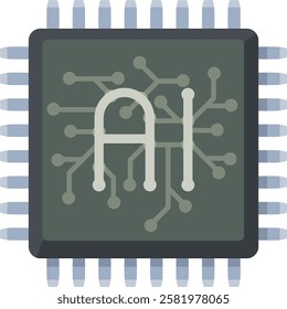 Artificial Intelligence Processor in flat design style (cut out)