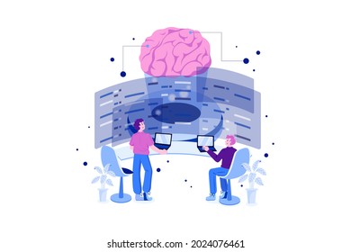Artificial Intelligence Programming Illustration concept. Flat illustration isolated on white background.
