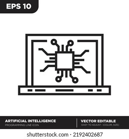 Artificial intelligence. Programming outline icon. Editable vector 