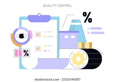 Artificial intelligence quality control concept. AI technology ensures accuracy in industry processes. Vector illustration.