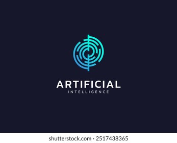 Artificial intelligence with Radar scan circles Technology Analysis logo vector design concept. AI technology logotype symbol for advance technology, tech company, identity, robotic, innovation, ui.