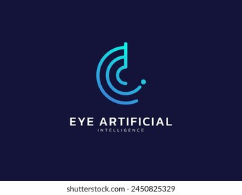 Artificial intelligence with Radar scan Technology Analysis logo vector design concept. AI technology logotype symbol for advance technology, tech company, identity, robotic, innovation, ui, web, ads.