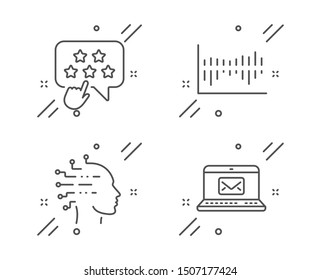 Artificial intelligence, Ranking star and Column diagram line icons set. E-mail sign. Mind intellect, Click rank, Sale statistics. New message. Education set. Vector