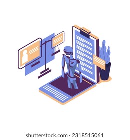 Regulación de inteligencia artificial diseño de vectores de ilustración isométrica de estilo plano