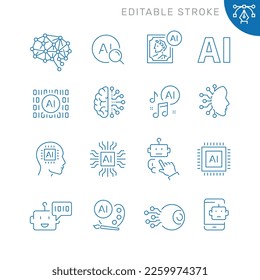 Iconos relacionados con inteligencia artificial. Trazo editable. Juego de iconos de vector delgado