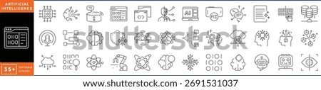 Artificial Intelligence related line icons set. Vector editable stroke.