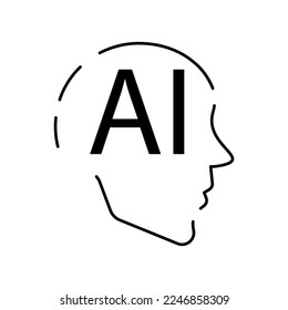 Artificial Intelligence Related Vector Line Icon. Contains such Icons as Face Recognition, Algorithm, Self-learning. Deep learning, Digital brain. Cyber, humanoid and chat 