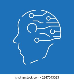 Artificial Intelligence Related Vector Line Icon. Contains such Icons as Face Recognition, Algorithm, Self-learning. Deep learning, Digital brain. Cyber, humanoid and chat