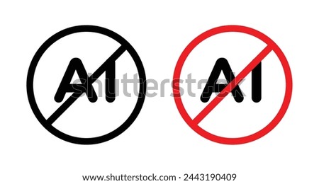 Artificial Intelligence Restriction Icons. Ban on AI Use and Technology Prohibition Symbols.