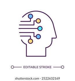 Artificial intelligence RGB color icon. Machine learning. Human head and circuit lines. Futuristic concept. Isolated vector illustration. Simple filled line drawing. Editable stroke