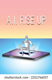 Artificial intelligence rise up from a smart device concept in vector illustration