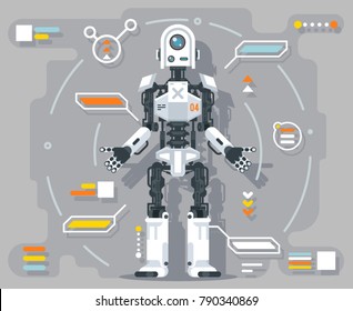 Artificial intelligence robot android information futuristic interface flat design vector illustration