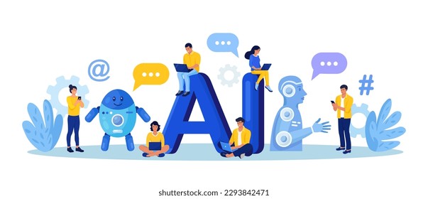 Artificial intelligence robot answer questions provide smart conversation. Online communication with chat bot. AI assistant answer customer in support service. Users chatting with chatbot in messenger
