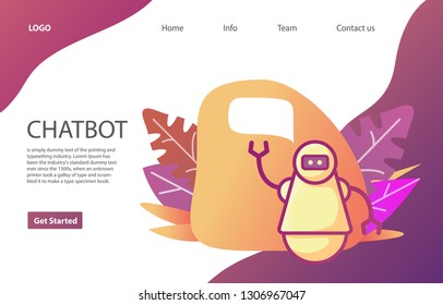 Artificial intelligence. Robot assistant.Chatbot landing page.Web page.Website template. Flat vector.Landing page interface design template.