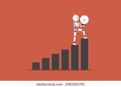 Artificial intelligence robot climbing growth bar graph