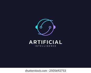 Artificial intelligence with robot face lines circle technology Analysis logo vector design concept. AI technology logotype symbol for advance technology, tech company, ui, automation. online network.