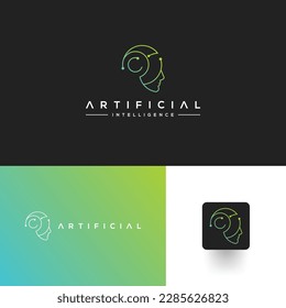 Artificial intelligence and Robot face logo template. Machine learning and cyber mind domination concept. AI Logo. Vector symbol AI, deep learning blockchain neural network.