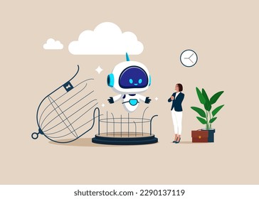 Artificial intelligence robot  is free from restrictions, sanctions and bans. Flat vector illustration.