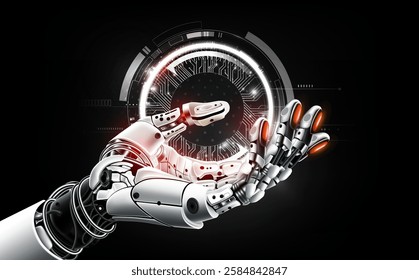 Artificial intelligence robot hand mock up on technology background, AI generative agentic technology concept, vector illustration