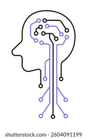 Artificial Intelligence Robot Head Illustration Tech Innovation AI Visual Elements Futuristic Smart Brain Network Structure System Outline Design Vector