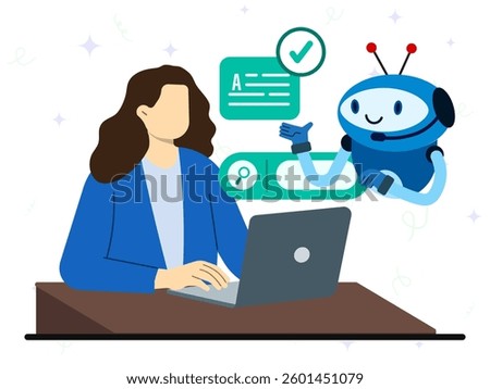 Artificial intelligence robot help women to searching article on internet for copywriter reference content.