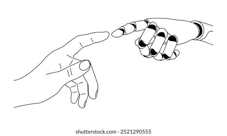 Robô de inteligência artificial e arte de mãos humanas