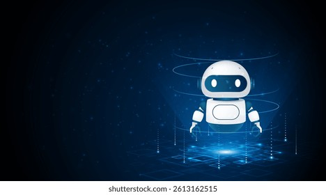 Artificial intelligence robot. Modern technology. Intelligent assistant robot of the future world. Chatbot mascot on a blue background.	