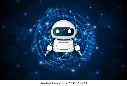 Artificial intelligence robot. Modern technology. Intelligent assistant robot of the future world. Chatbot mascot on a blue background.	