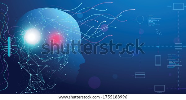 Artificial\
intelligence robot with neural network. Digital brain, cyber mind.\
Concept processing and analysis big\
data.