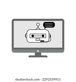  Artificial Intelligence Robot  on Computer Screen. 