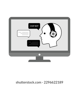  Artificial Intelligence Robot  on Computer Screen. 