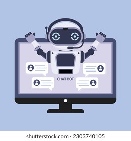  Artificial Intelligence Robot  on Computer Screen. 