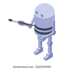 Artificial intelligence robot painting with brush isometric icon