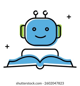 Artificial Intelligence Robot Reading Book Vector ICoN design