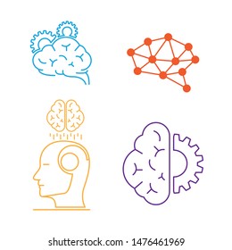 artificial intelligence robot smart brain machine data deep learning for network technology in flat icon vector illustration