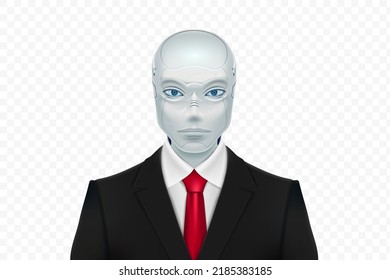 Artificial intelligence robot in a suit with a tie. Isolated on a transparent background. Vector illustration