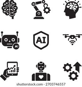 Artificial Intelligence Robot Technology Icon Set