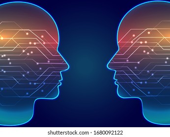 Artificial intelligence robot technology letter background. isometric vector neon dark
