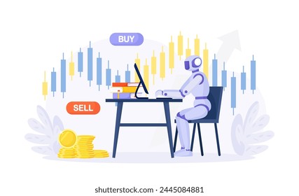 Inteligencia artificial, robot comerciante. Trading no analiza los datos del mercado de criptomonedas, intercambio financiero, ganancia de ganancias. AI para el trading de automatización en el mercado de valores