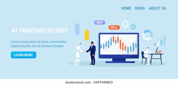 Inteligencia artificial, robot comerciante. Trading no analiza datos de mercado, intercambio financiero, ganancia de ganancias. AI para el trading de automatización en el mercado de valores. Transacciones de mercado de divisas digitales